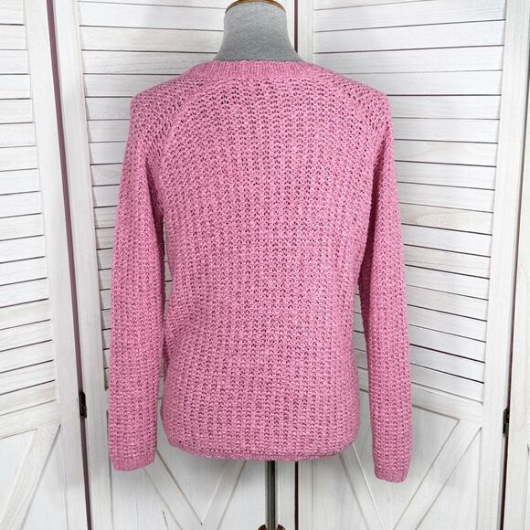 Preswick & Moore Loose Weave V-neck Sweater Rose Pink Small - Picture 4 of 13